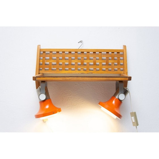 Image 1 of Vintage wall shelf in beech wood with integrated lamps by Uluv, Czechoslovakia 1960