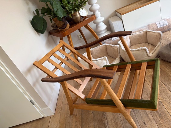 Rare Wilhelm Knoll Antimott Adjustable Recliner Chair - 1950s - Original Inner Spring – Velvet, Wood (photo 3 of 8)