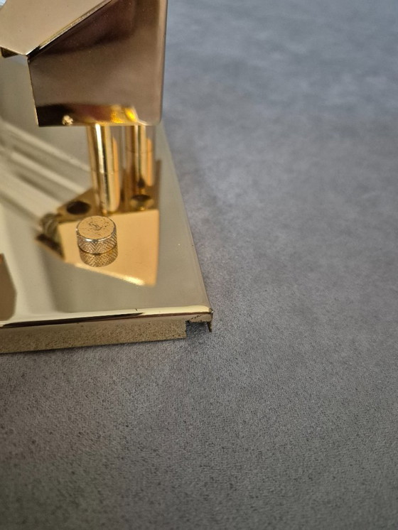 Image 1 of Applique murale Honsel vintage années 1980 – Métal doré, diffuseurs en verre, 2×E14