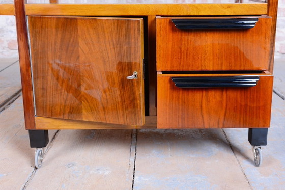Restored Art Deco Serving Trolley, Walnut, Glass, Repolished, Czech, 1920s – Bar carts, Metal (photo 7 of 17)