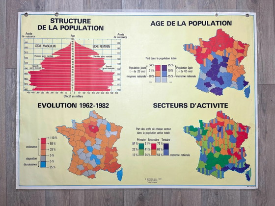 Carte Scolaire Plastifiée "LA POPULATION DE LA FRANCE" M.D.I. Édition 1984, Fabriquée en France (photo 4 of 6)