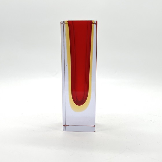 Murano Sommerso Block Vase Red Yellow | Mid Century 60s/70s | Mandruzzato style – Glass (photo 3 of 6)