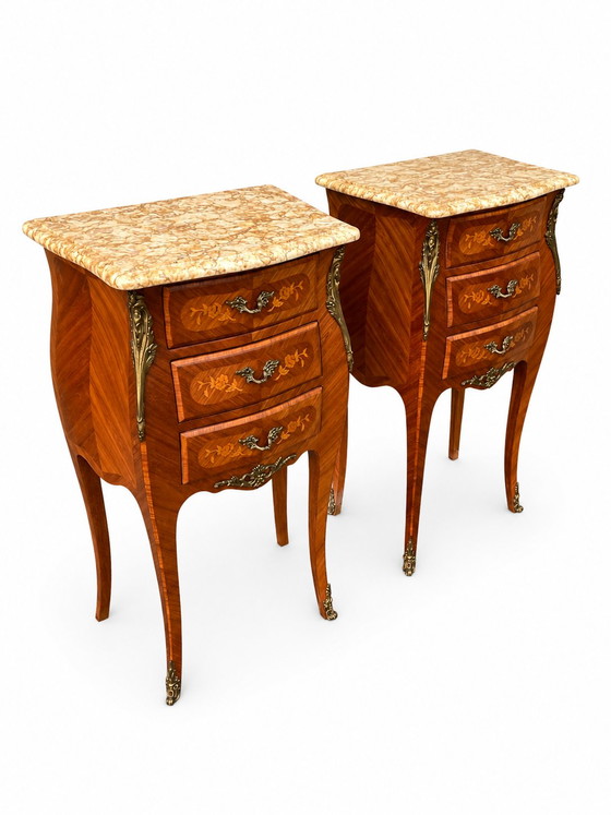 Paire de table de chevet style Louis XV en Bois de Rose – Tables de nuit, Wood, Marble (photo 7 of 10)