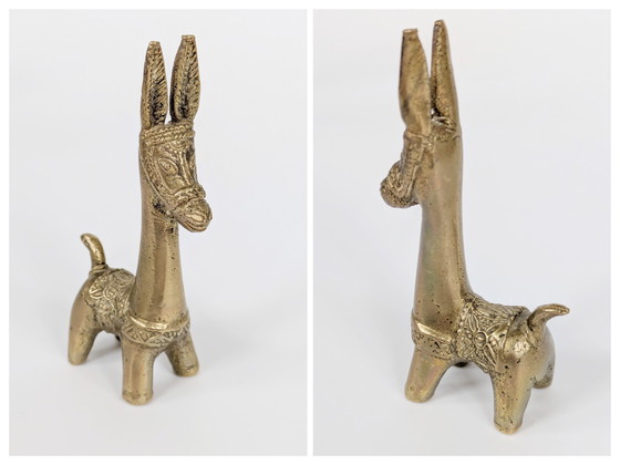 Image 1 of 3 statuette vintage in ottone raffiguranti asinelli o lama | Animali decorativi di metà secolo
