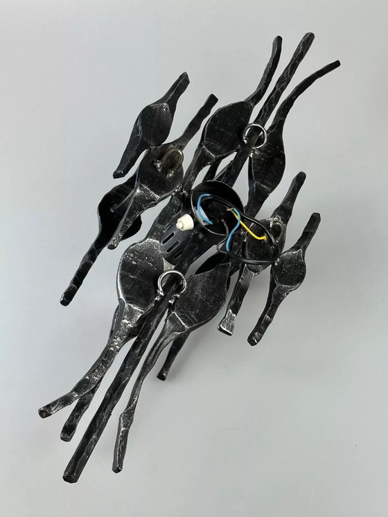 Image 1 of 60s 70s Brutalistische Wandlamp Wandlamp Ijzer & Glas Design Wandlamp