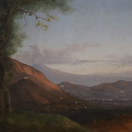 Image 1 of Panoramic View of Naples, Oil Painting on Canvas, Italy 19th Century