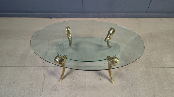 Image 1 of Table basse en laiton et verre, années 1970