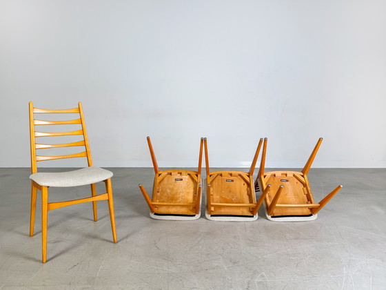 Image 1 of Set of 4 Midcentury chairs Vintage wooden chair 1960 Bouclé