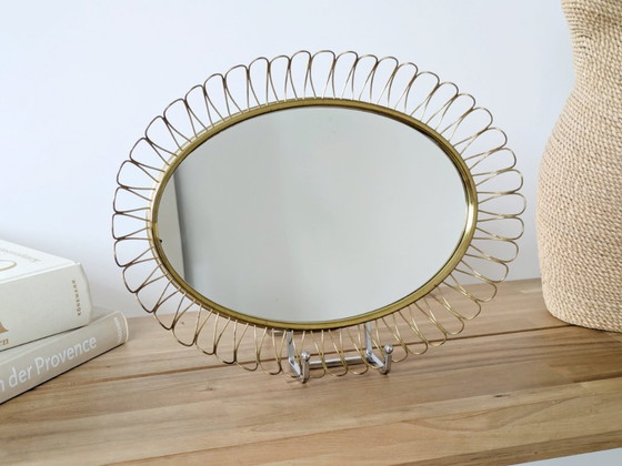 Image 1 of Midcentury Brass Oval Mirror in the Style of Josef Frank