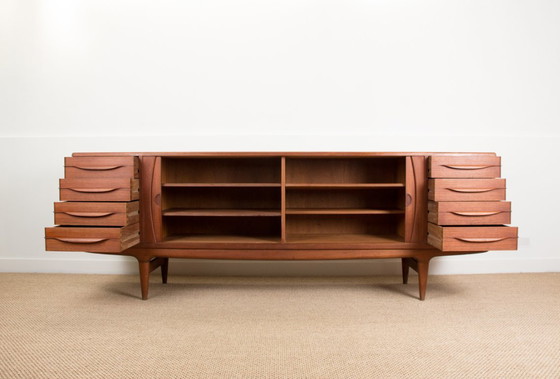 Image 1 of Large Danish teak sideboard model U15 by Johannes Andersen for Uldum Mobelfabrik 1966.