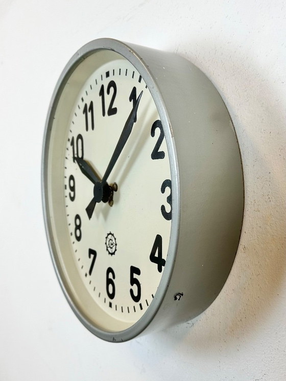 Image 1 of Grey Industrial Factory Wall Clock From Chronotechna, 1950s