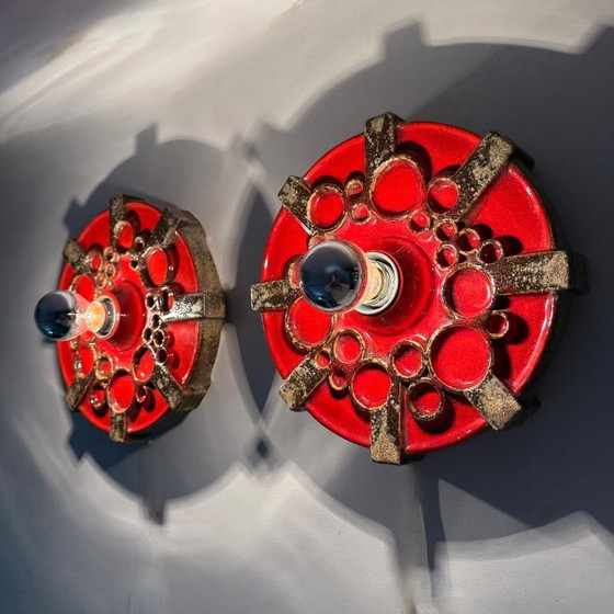 Image 1 of Pareja de apliques de cerámica Hustadt Leuchten , años 70