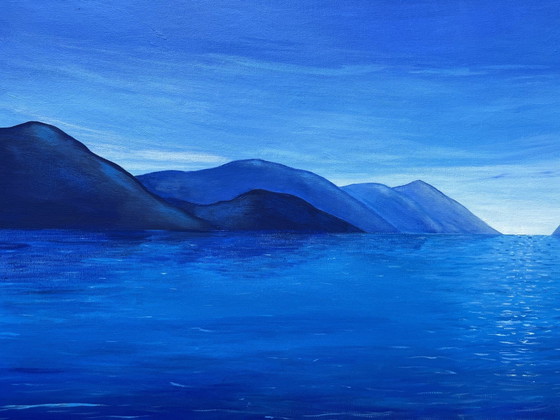 Blue Horizon - Peinture Panoramique Acrylique 40 x 100cm – Paintings & Drawings, Cotton (photo 5 of 15)