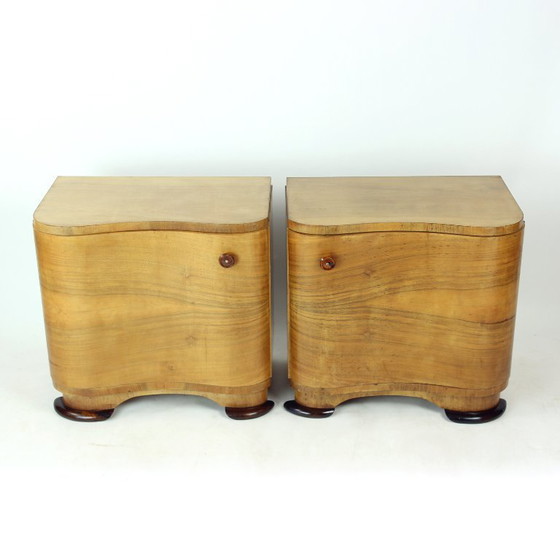 Art Deco Bedside Tables by Jindřich Halabala for UP Závody, 1930s, Nightstands, Wood, Brown (photo 16 of 17)
