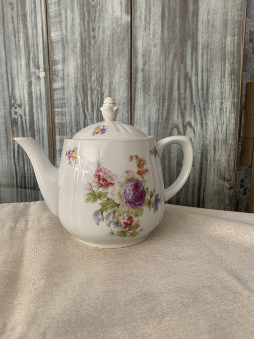 Koffie- of Theepot met Pastel Bloemen Decor van C.T. Karl Tielsch Altwasser, Duitsland, jaren 40
