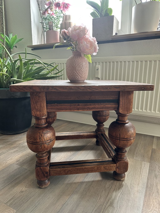Antique side table - solid oak wood