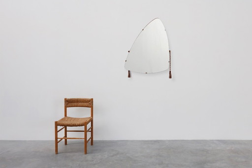 Vintage Organic triangle shaped mirror with wooden back, Belgium 1960s