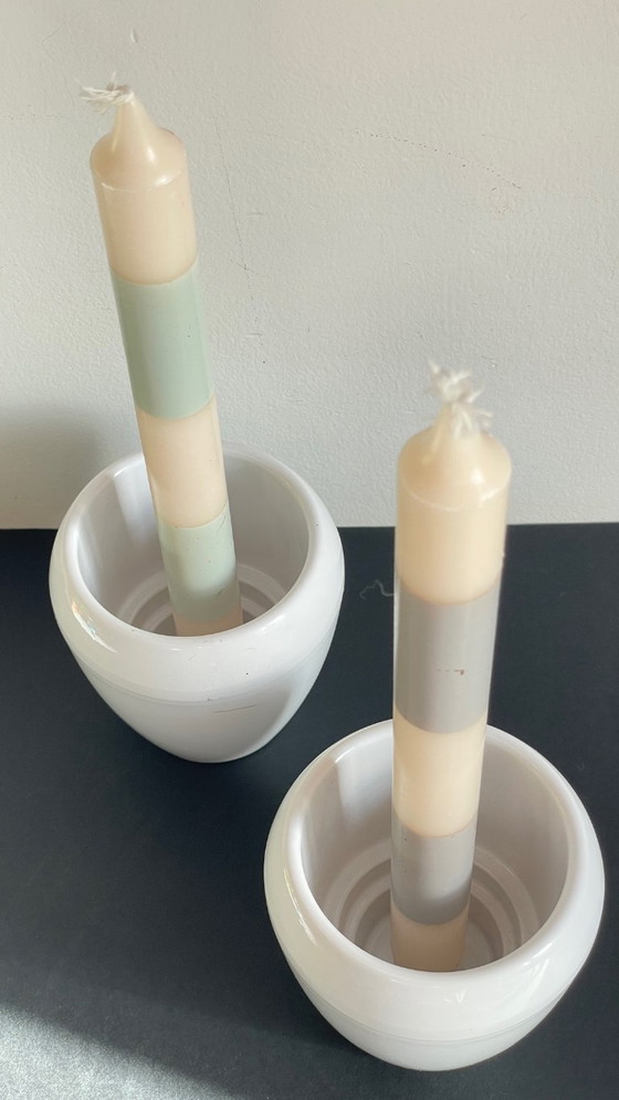 Image 1 of Pair of White Ceramic Candlesticks