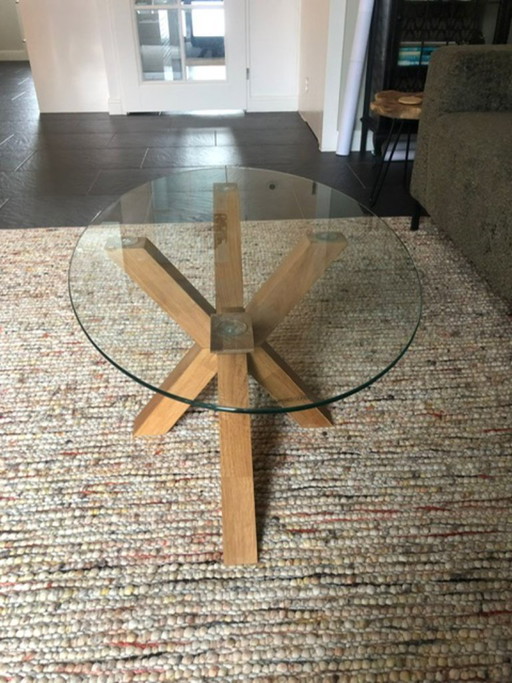 Oak coffee table with glass