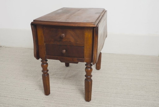 Antique French Pembroke Drop Leaf Table, Walnut Veneer Extendable End Table With Drawers, French Provincial (photo 2 of 41)