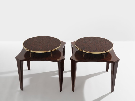 Image 1 of Par de mesitas auxiliares de wengué y latón de Alberto Pinto, década de 1990.