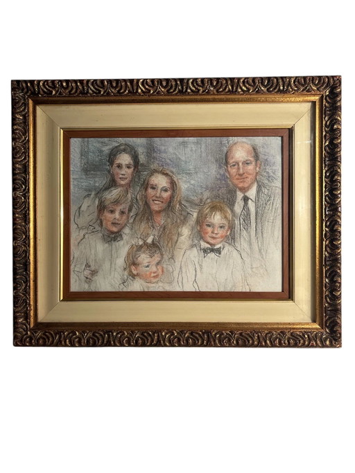 Retrato al pastel de la familia Suchard de Attilio Melo, años 60