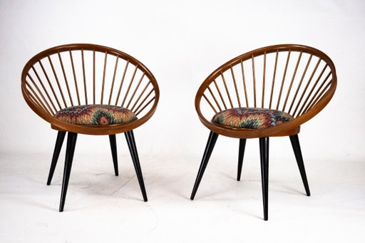 Pair of Yngve Ekström Circle Chairs for Swedese, Sweden 1950s – Original Upholstery