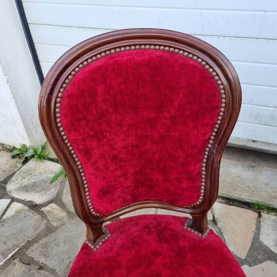 Image 1 of Louis XV chairs, mahogany & red velvet