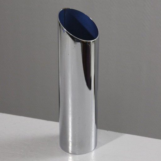 Vintage modernist cylindrical vase in chromed steel by Allegri Arredamenti Metallici, 1970