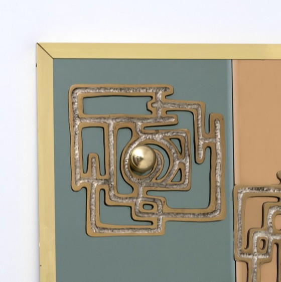 Image 1 of Perchas de latón y espejo de Luciano Frigerio, estilo moderno de mediados de siglo, década de 1970