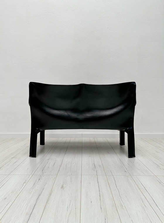Image 1 of 1980S VINTAGE ITALIAN DESIGNER ‘CAB 414’ 2-SEATER LEATHER SOFA BY MARIO BELLINI FOR CASSINA IN BLACK LEATHER