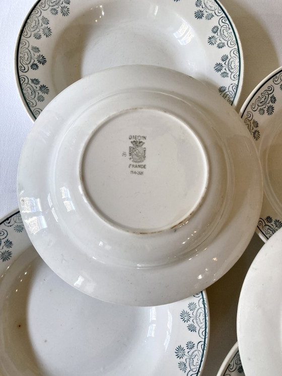 Image 1 of 6 assiettes creuses Digoin & sarreguemines, décors fleuri vert émeraude