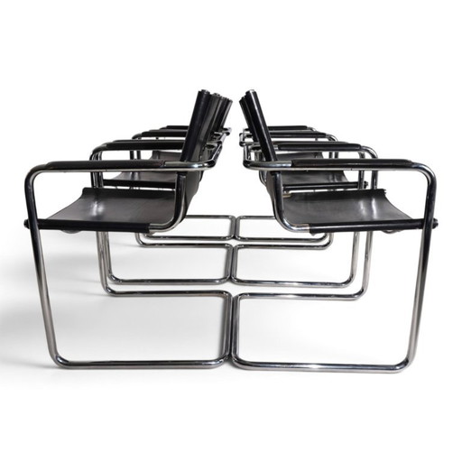 Matteo Grassi Set van 6 Bezoekersstoelen, Leder/Chroom Eetkamerstoelen, 1970