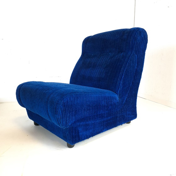Image 1 of Canapé modulable vintage 6 pièces en velours côtelé bleu roi