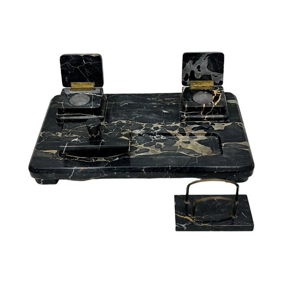 Image 1 of Art Deco Executive Desk Set, Italian Portoro Marble, 1930s, Good Condition.