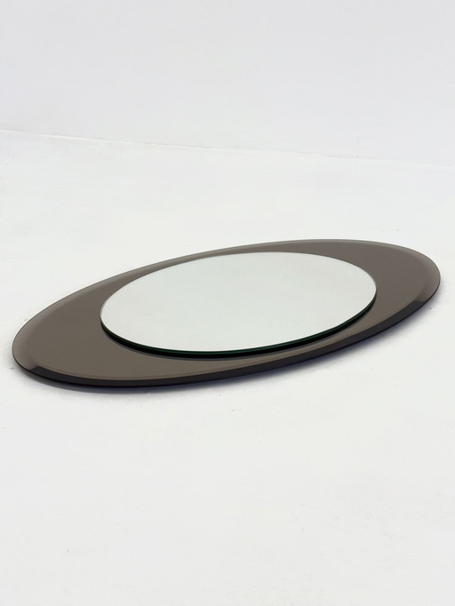 Miroir italien vintage ovale avec verre teinté taupe