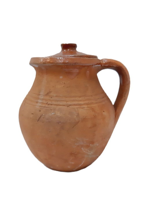 Pentola in terracotta primitiva d'epoca con coperchio