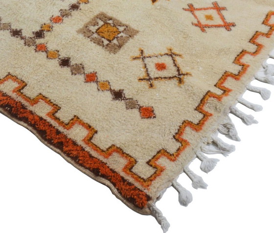 Image 1 of Large Vintage Turkish Tulu Rug – High-Pile Cream & Orange Wool Shaggy Carpet 334 x 242 cm