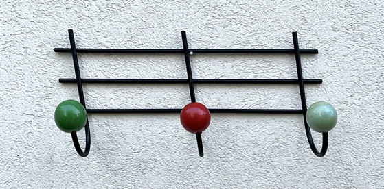 French Mid-Century Wall Coat Rack, Roger Féraud Style – Wood, Iron (photo 4 of 5)