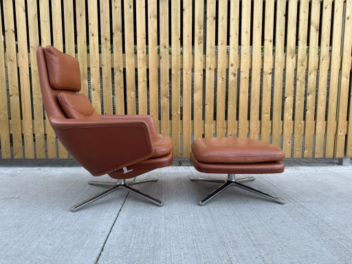Vitra Grand Relax armchair with ottoman in cognac leather