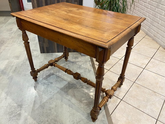 Image 1 of Escritorio con 1 cajón en madera maciza de roble con patas torneadas y talladas, 89x62cm