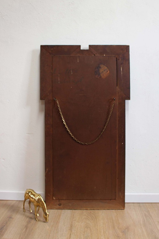 Image 1 of Grand miroir ancien encadré de bois. Miroir vintage sur pied.