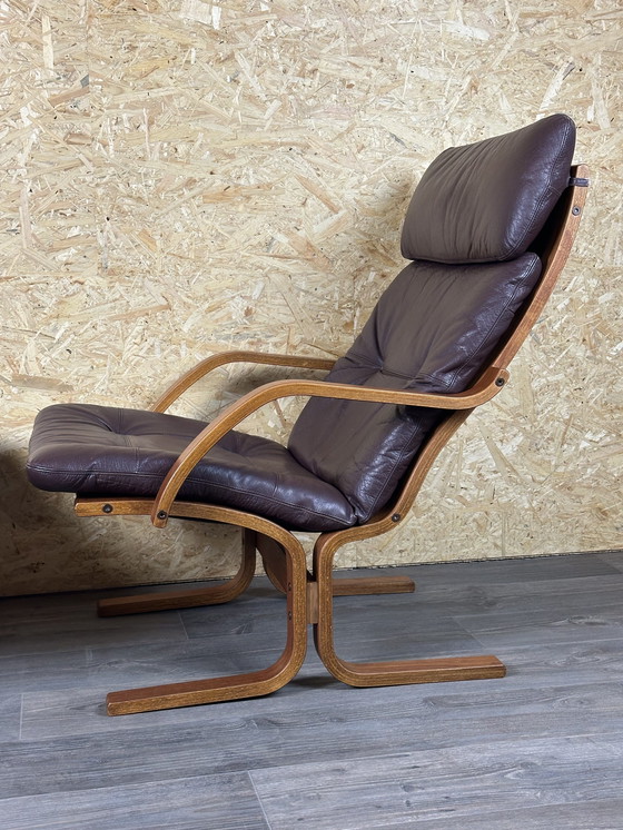 Image 1 of 2x 60s 70s Easy Chair poltrona in pelle Westnofa Norvegia Mid Century