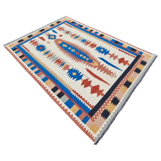 Vintage Turks Kilim tapijt | Handgeweven wol | Anatolisch design | 252 × 353 cm (99 × 139 inch) (photo 2 of 12)