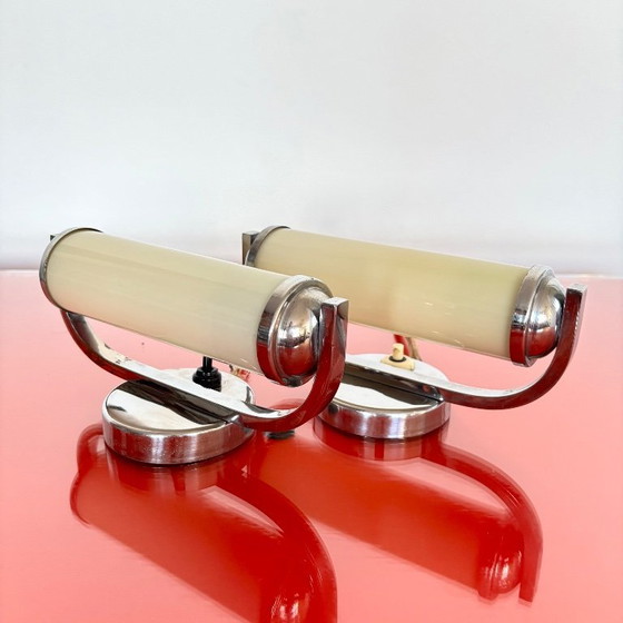 Image 1 of Functionalist set of bedside table lamps, Czechoslovakia