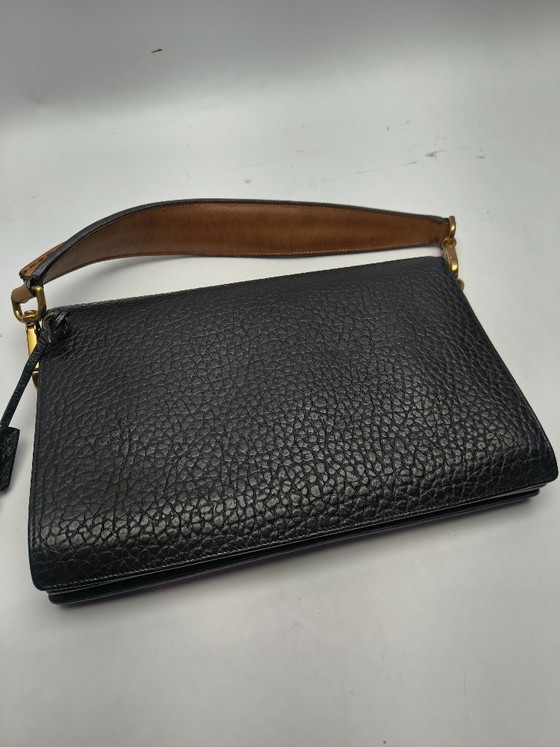 Image 1 of Sac à main Prada en cuir noir/marron brossé or