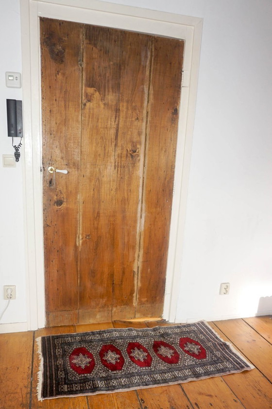 Image 1 of vintage bokhara runner rug * pakistani wool hallway carpet * purple tone and red oriental tribal rug 