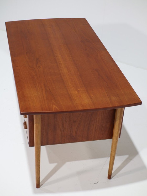 Freestanding teak double-sided Danish 1960s vintage Desk, Wood, Brown, Mid Century Modern (photo 13 of 15)