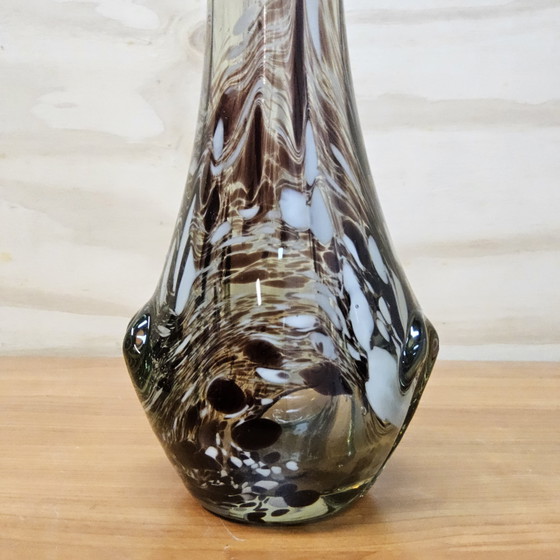 Image 1 of Vintage organic Murano glass vase, amber/white speckled Finger vase (pulled vase)