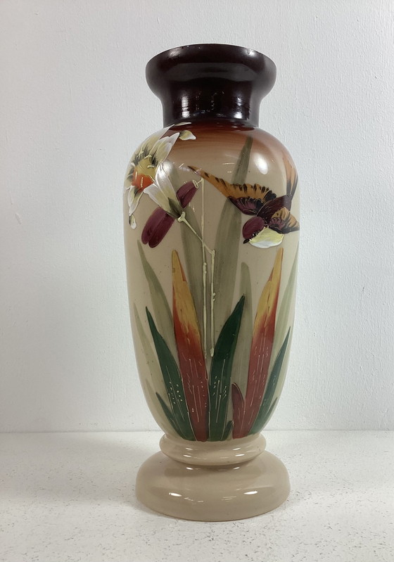 Image 1 of Art nouveau glaze opaline handbeschilderde vaas